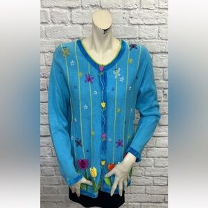 QUACKER FACTORY MULTI COLOR FLORAL PRINT LONG SLEEVE CARDIGAN SWEATER SIZE M